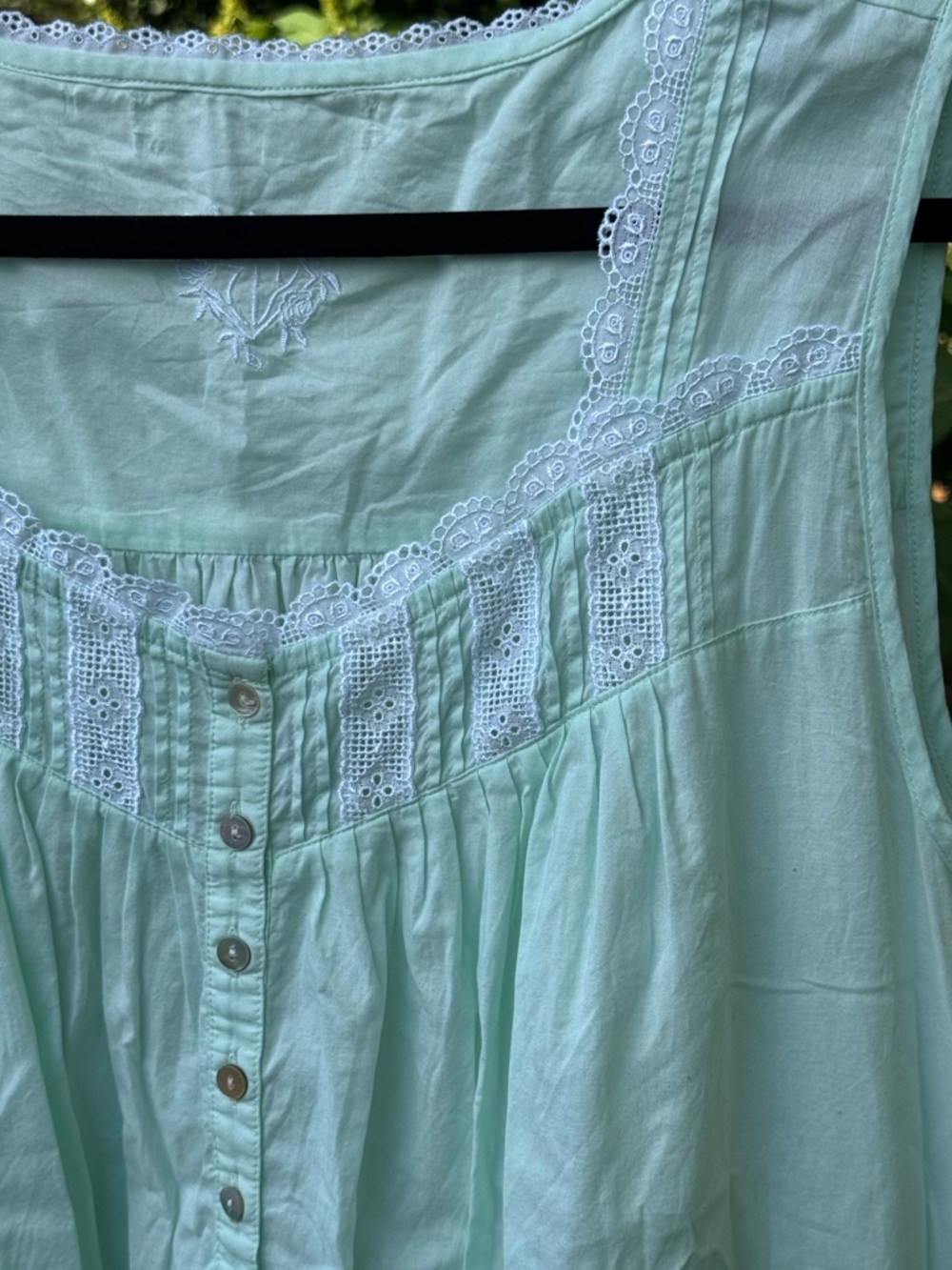 Eileen West Mint Green Cotton Nightgown Sleeveless Lace Trim Dress - Picture 6 of 7